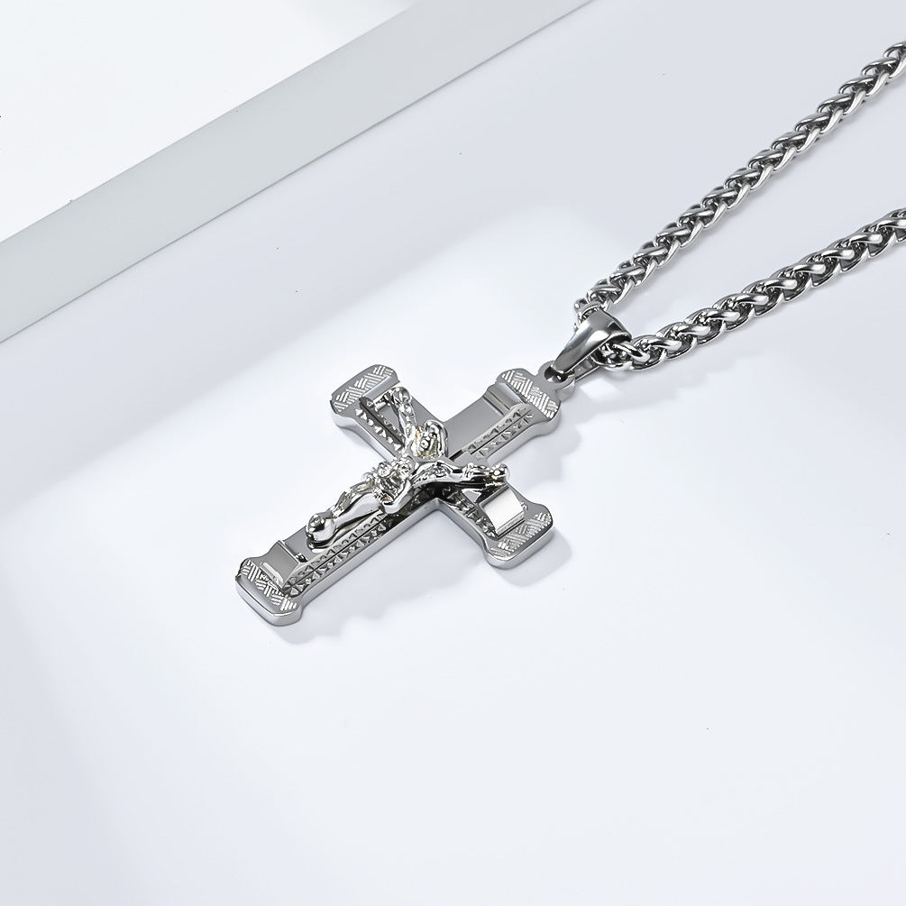 Timeless Titanium Steel Cross Necklace for Discerning Men