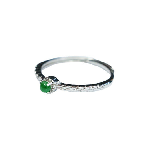 Sterling Silver Royal Ice Green Jade Braid Ring - Fortune's Favor Collection in Planderful