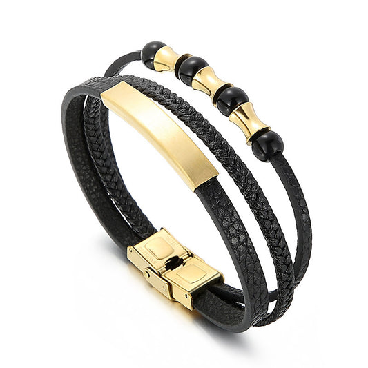 Planderful Mens Stainless Steel Braided Leather Bracelet