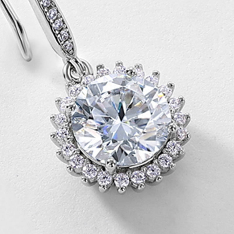 S925 Sterling Silver Moissanite Round Pavé Drop Earrings