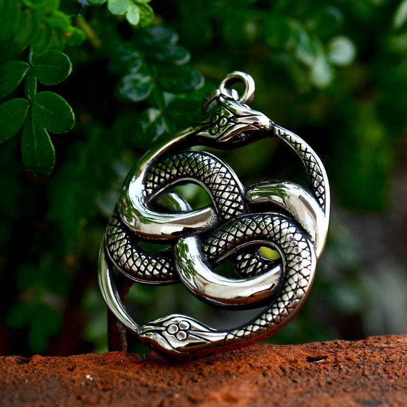 Retro Double-Headed Snake Titanium Steel Pendant for Men – Wholesale Stainless Steel Ouroboros Jewelry