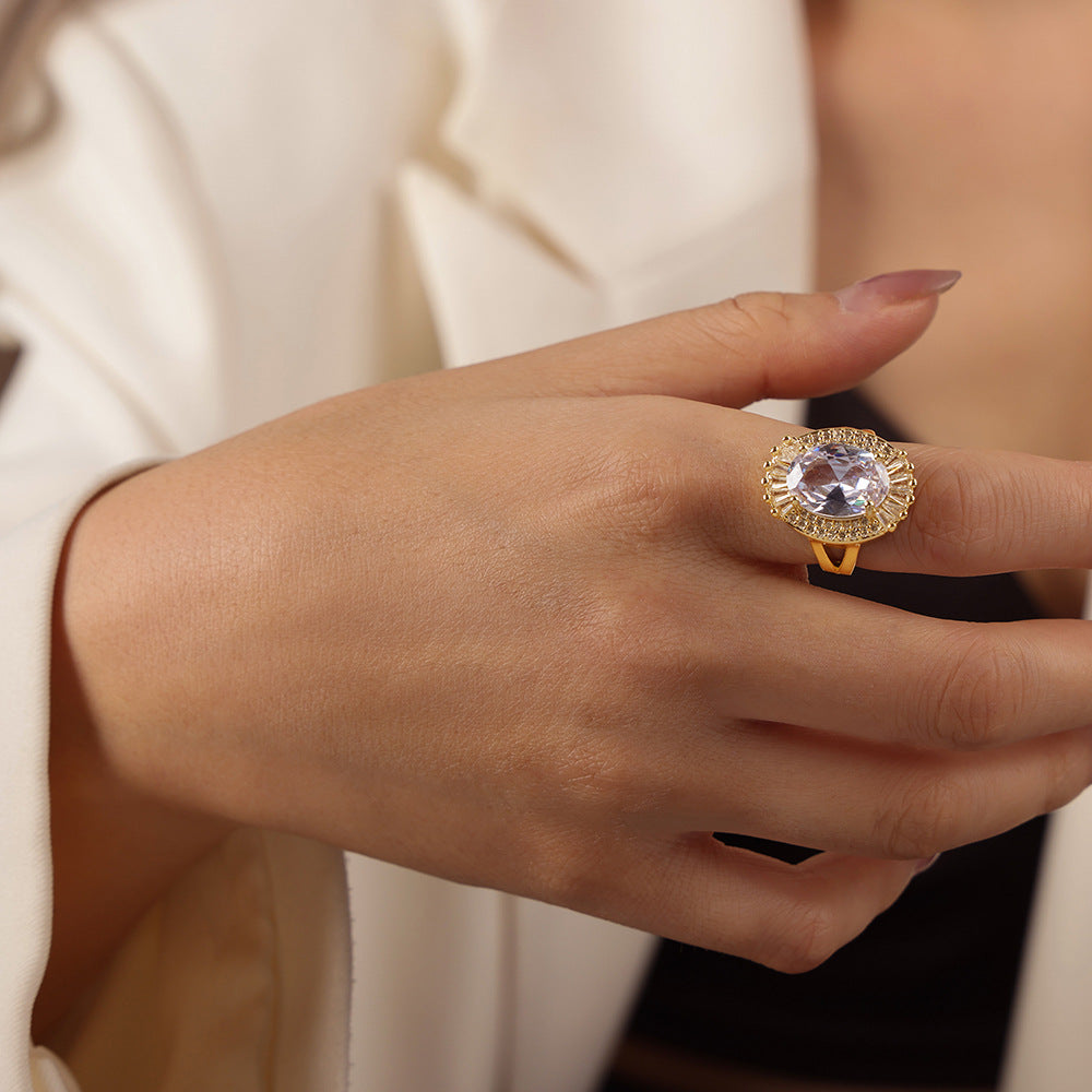Courtly Chic Oval Zircon Copper Ring - Luxe Women's Jewelry
