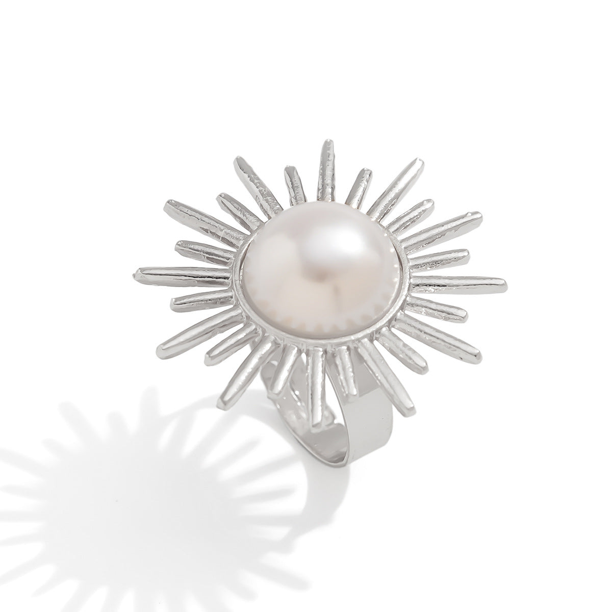 Planderful Pearl Sun Ring for Women, Round Imitation Pearl, Statement Jewelry, Vienna Verve