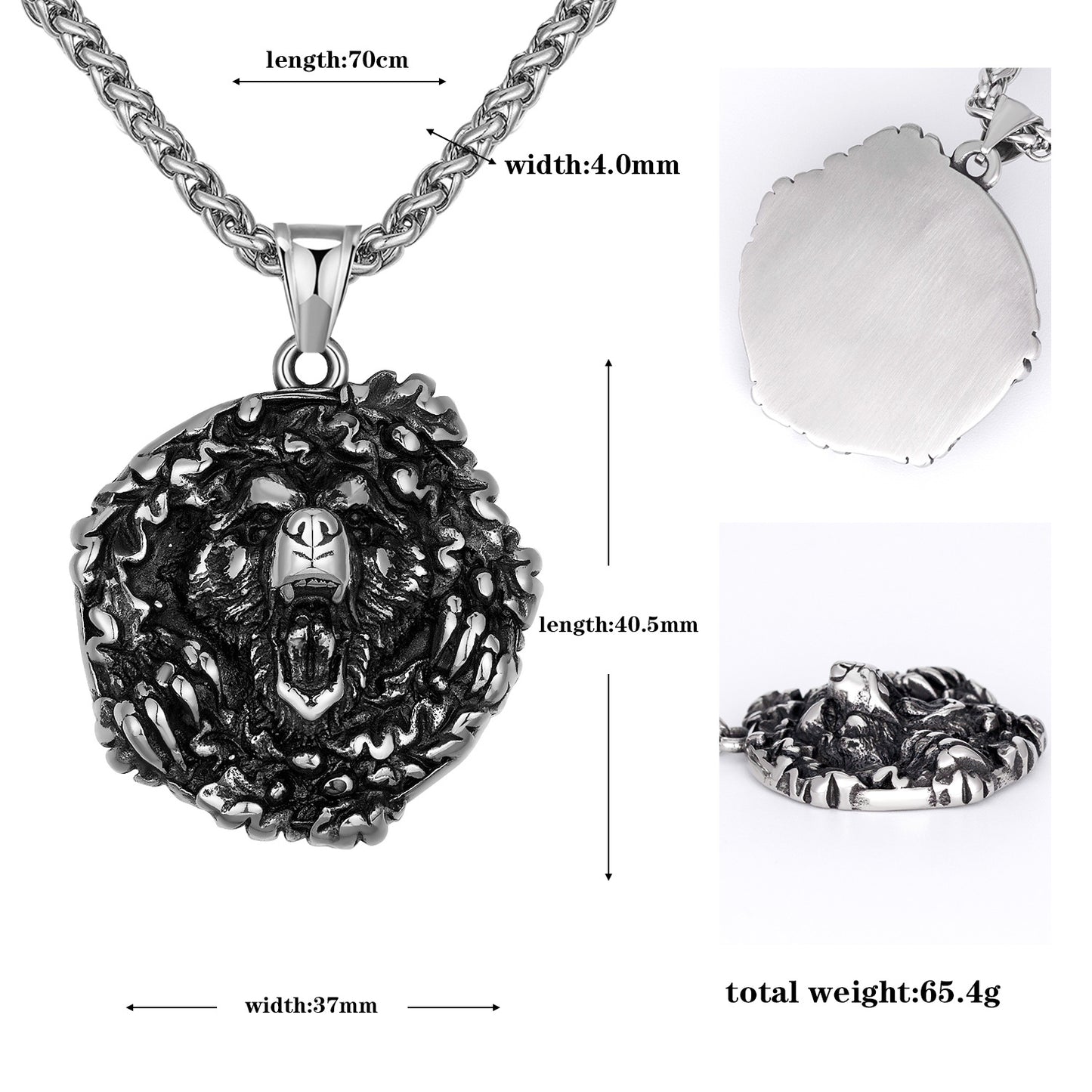 Steel Necklace – Statement Bear Head Pendant