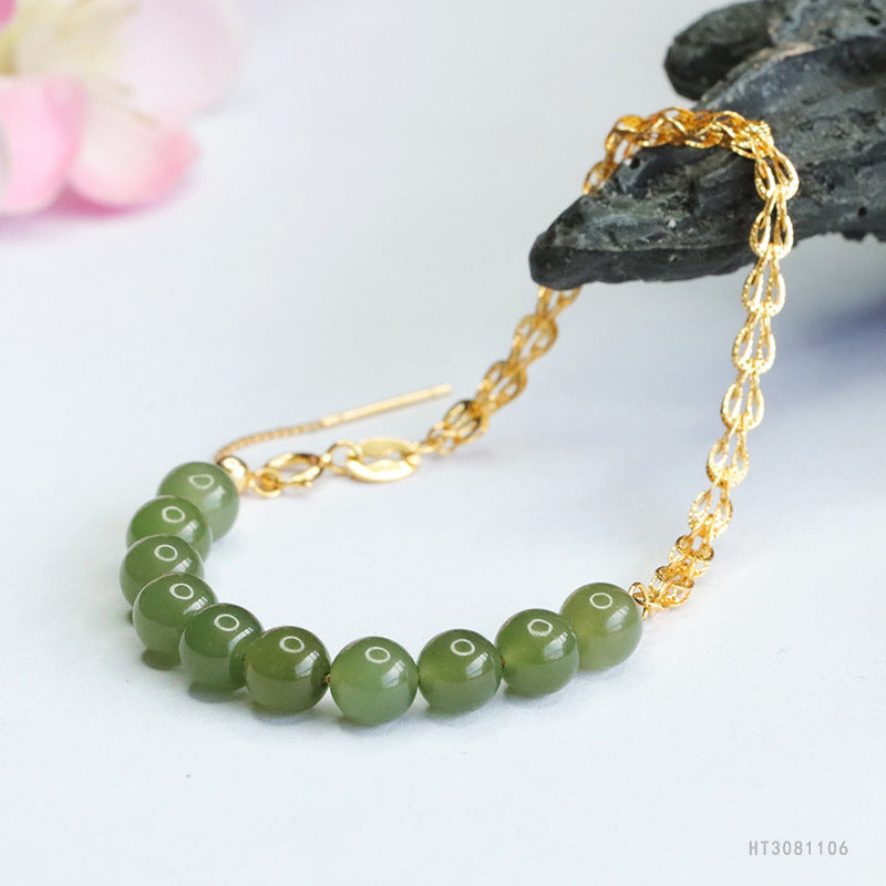 925 Sterling Silver Qingshui Hetian Jade Phoenix-Tail Bracelet