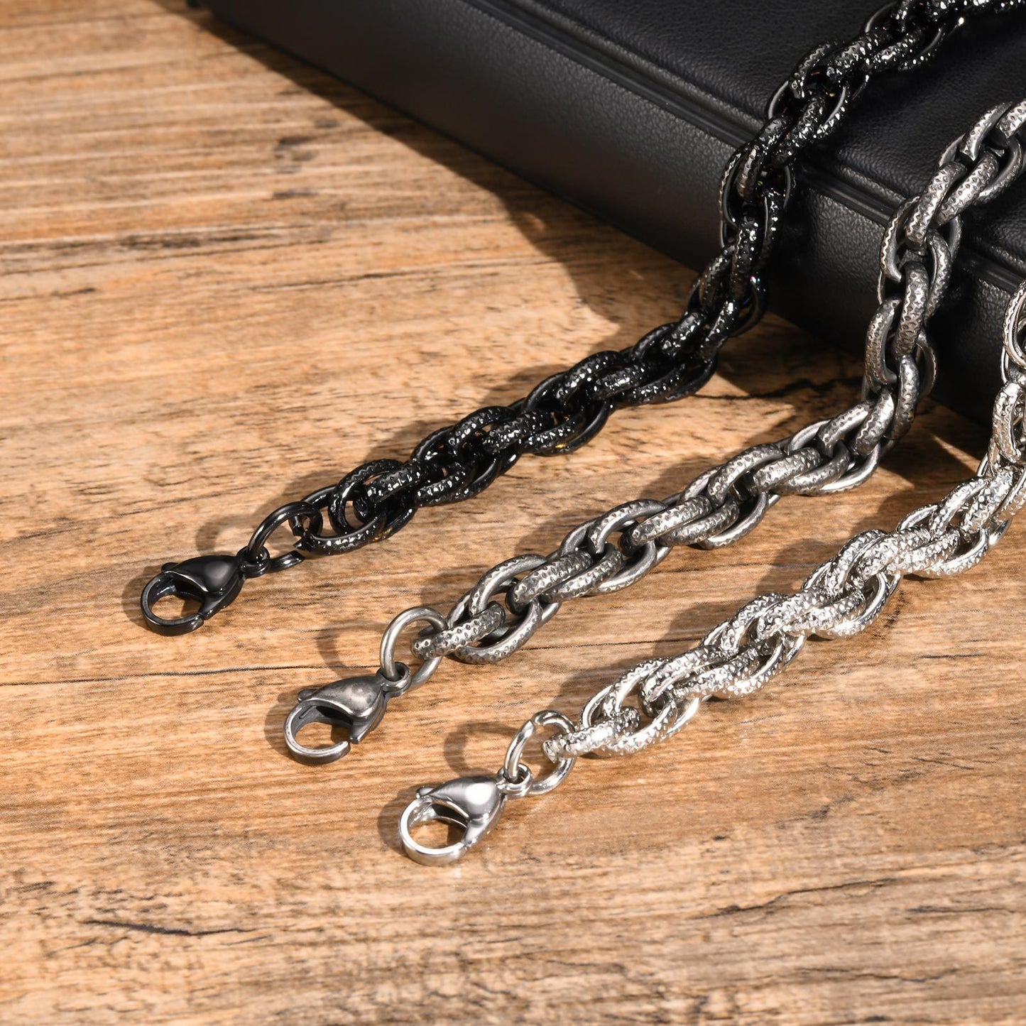 Stainless Steel Twisted Twist Chain Bracelet Vintage Grey Men's Jewelry
