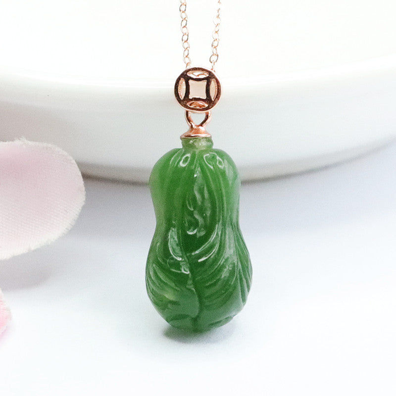 Fortune's Favor Sterling Silver Jade Pendant Necklace with Jasper Cabbage Copper Cash