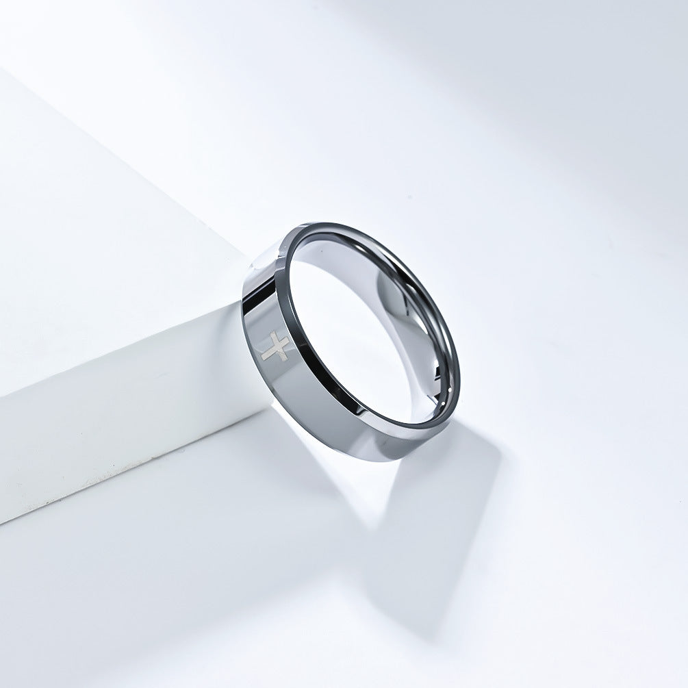 Planderful Laser Cross Tungsten Ring For Men And Women Couple Wedding Band Premium