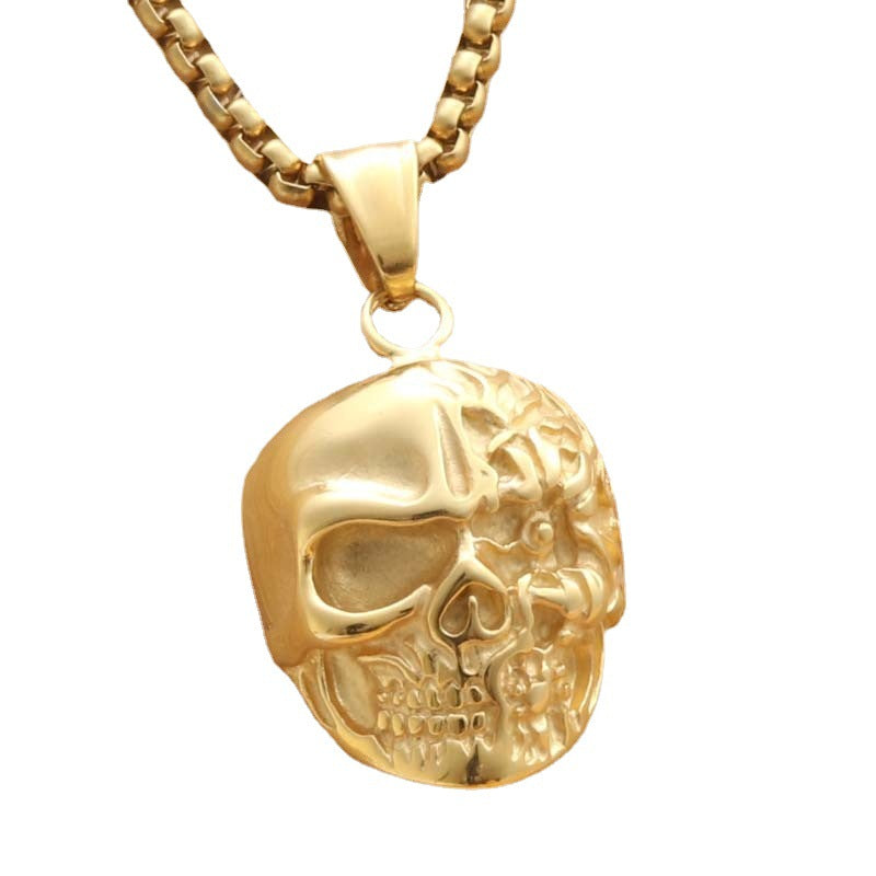 Personalized Titanium Steel Skull Pendant Necklace for Men - Trendy Punk Design by Planderful