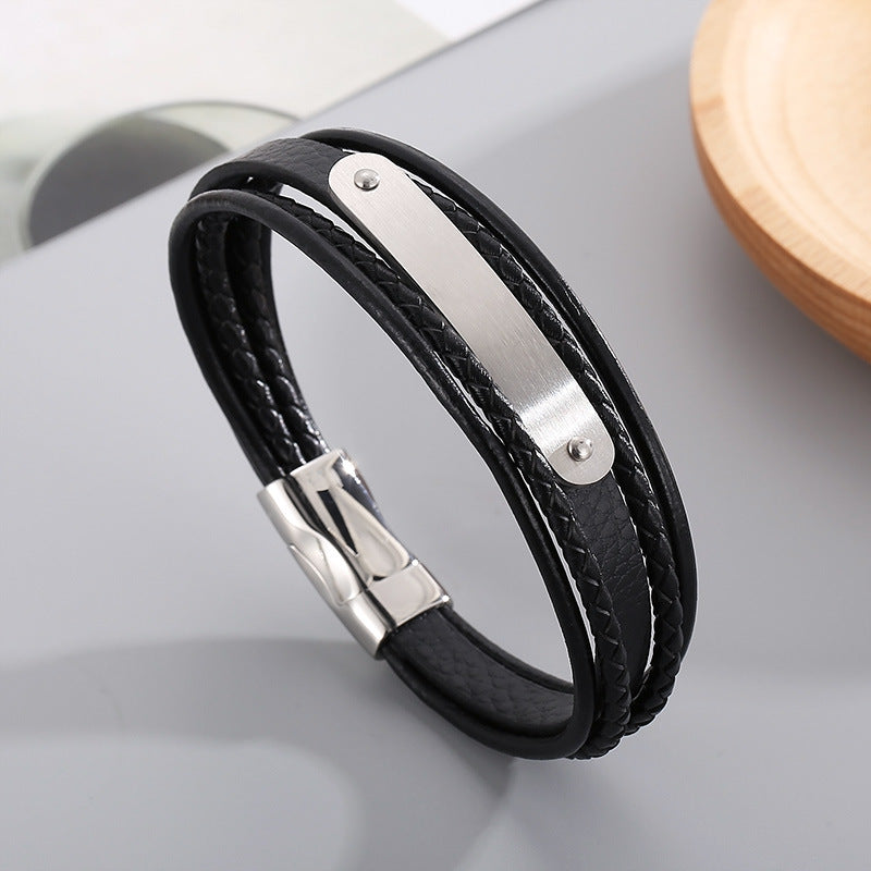 Planderful Leather Bracelet MultiLayer Mens Stainless