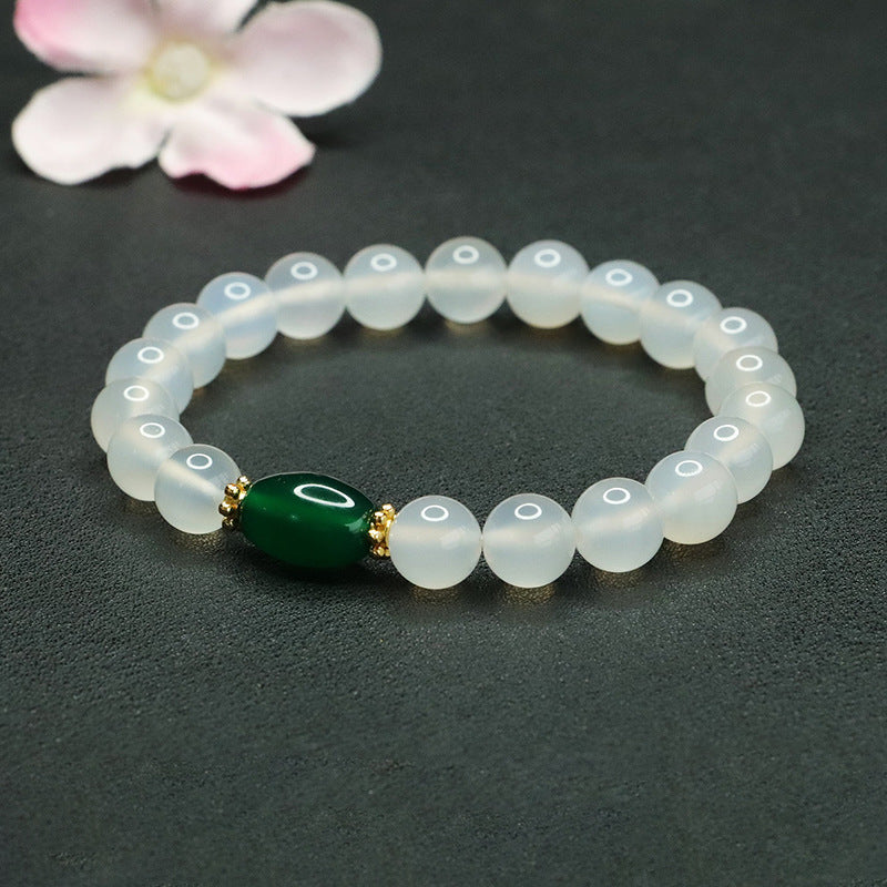 White Chalcedony and Green Agate Sterling Silver Bracelet