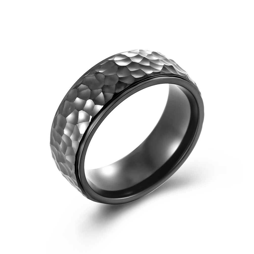 Planderful Unisex Stainless Steel Punk Ring Handmade Moon Pattern Beating Design