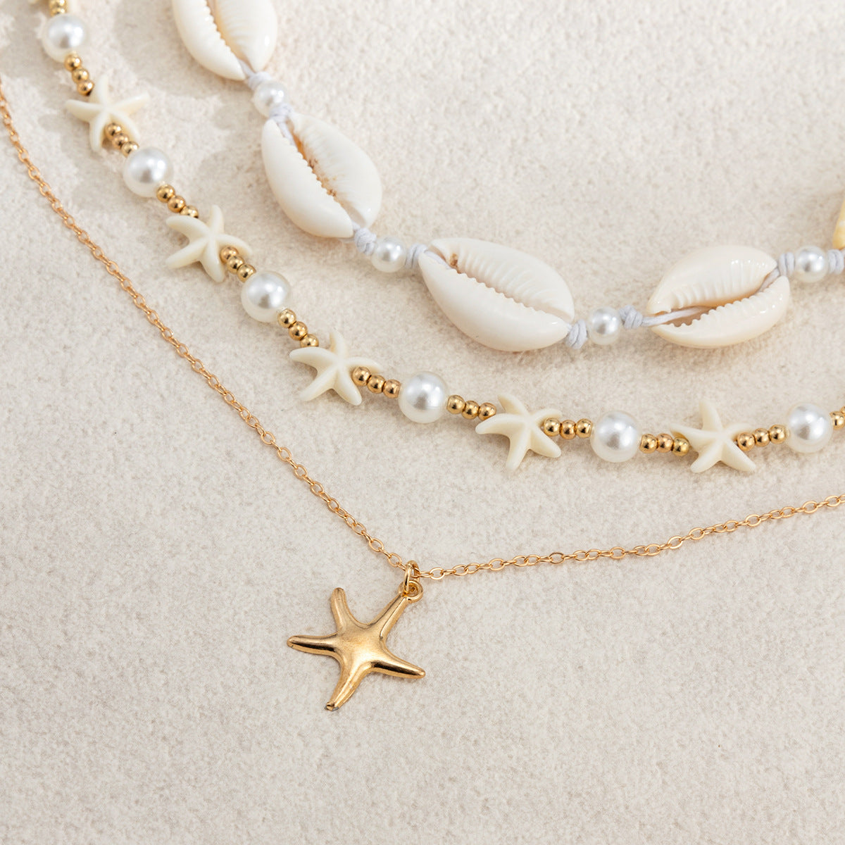 Ocean Wind Starfish Pendant Pearl Necklace Holiday Wind Shell Handmade Beaded Neck