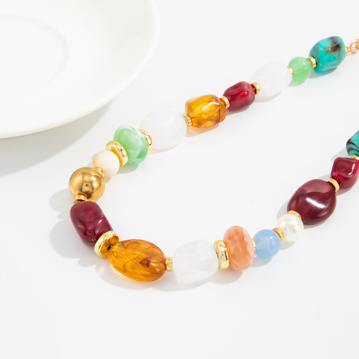 Ethnic Style Smudged Irregular Beaded Retro Maillard Collarbone Imitation Pearl Necklace