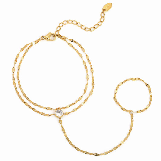 Stainless Steel Lip Chain Zircon Double Layer Finger Chain Women's Model Bracelet