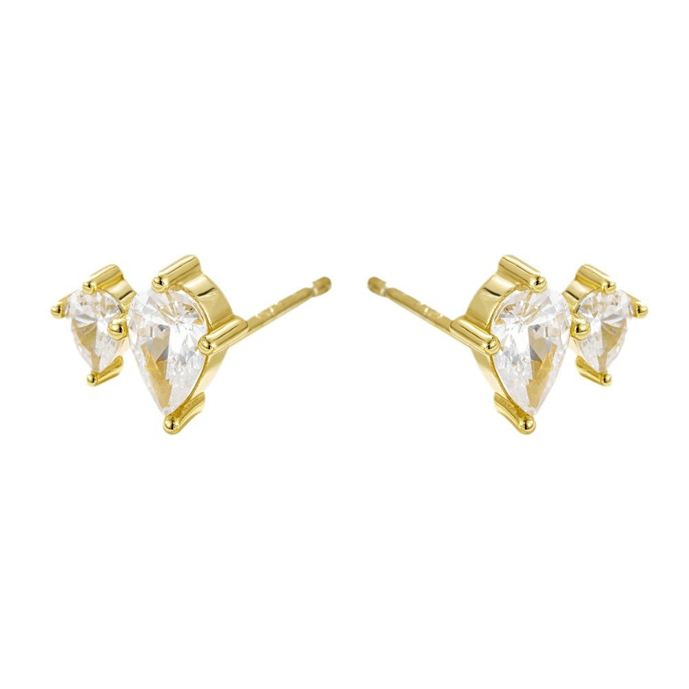 S925 Sterling Silver Water Drop Zircon Stud Earrings, Sense Commuter Zircon