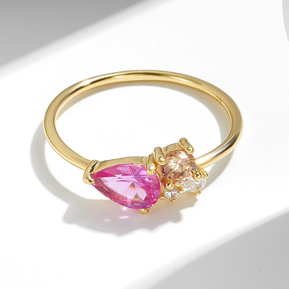 Rings Inlaid With Colored Water Droplets, Zircon Sterling Silver Rings,
