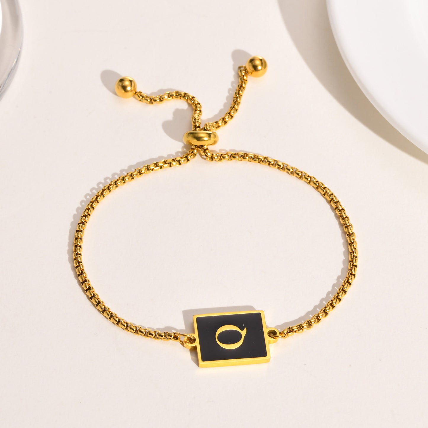 Stainless Steel Shell Letter Square Pearl Chain Ladies Bracelet