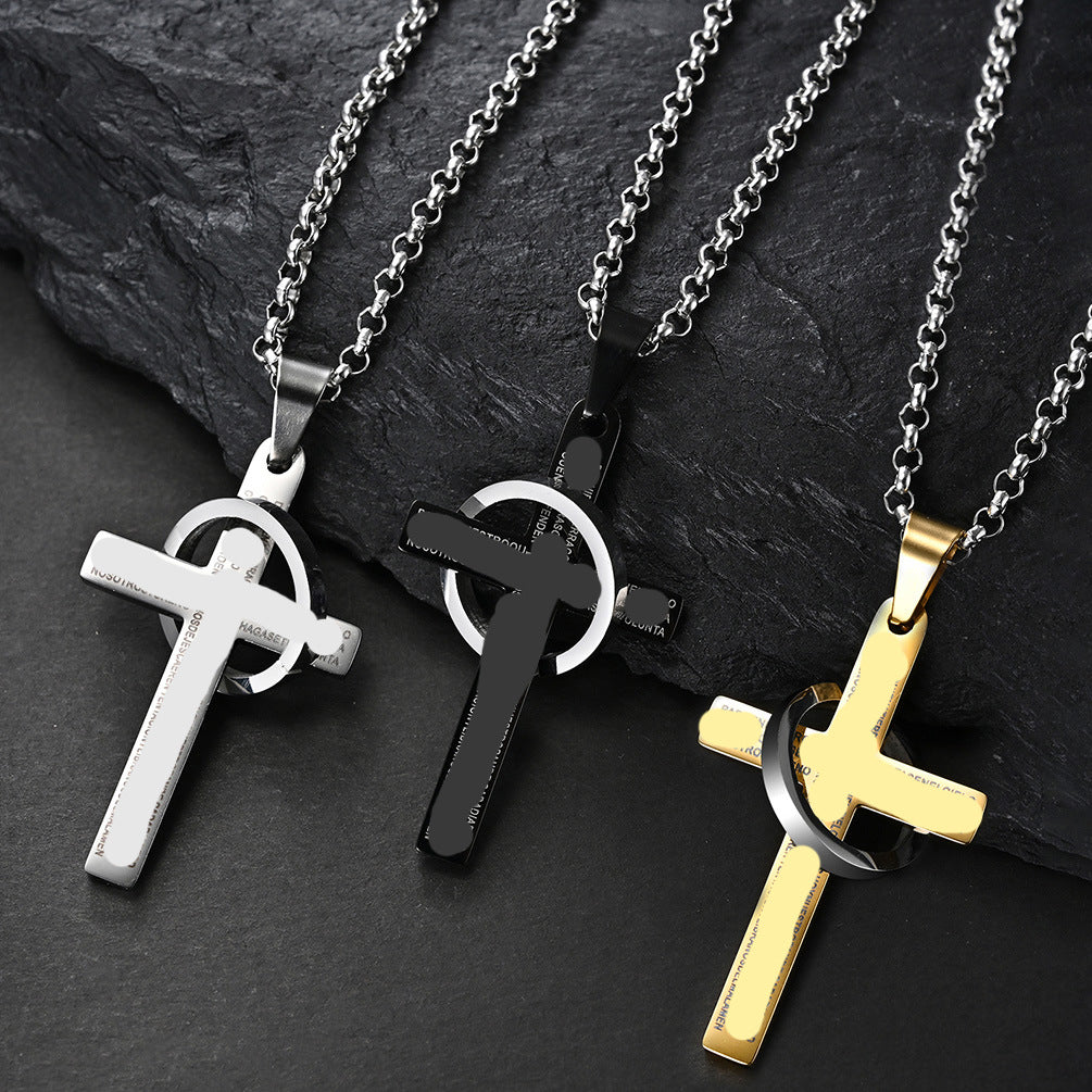 European And American Hip Hop Hipster Stainless Steel Cross Necklace Pendant For Men
