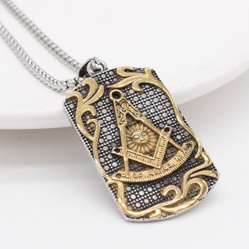 Personalized Retro Freemasonry Titanium Steel Pendant for Men - European and American Style