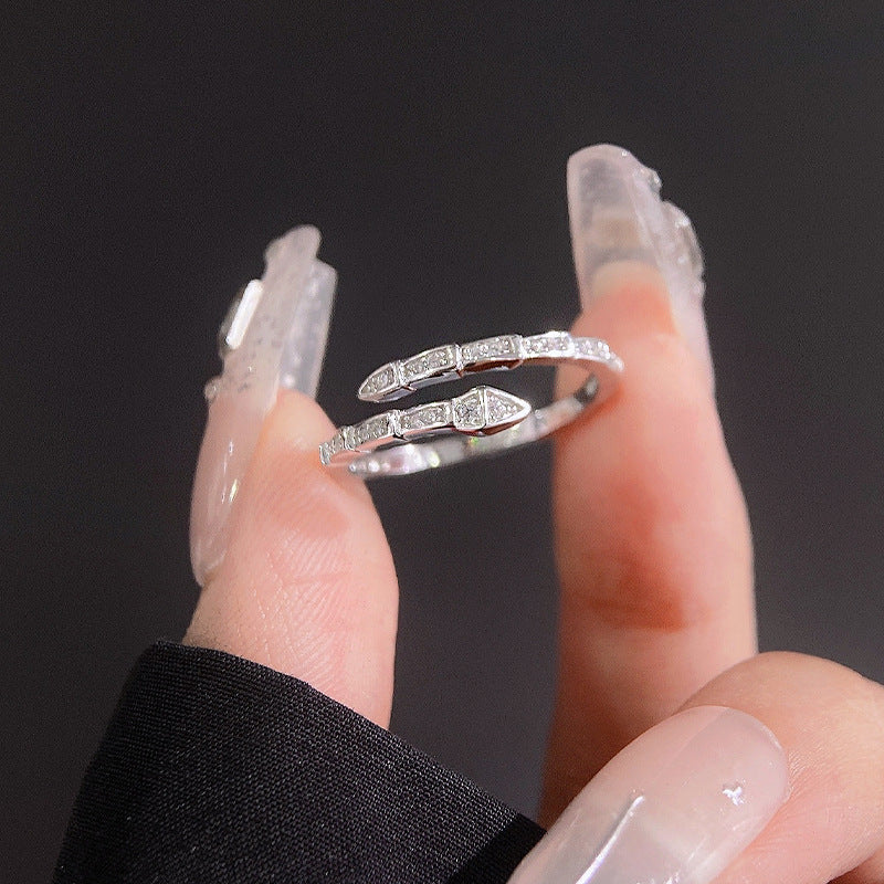 Slim Snake Bone Zircon Opening Sterling Silver Ring