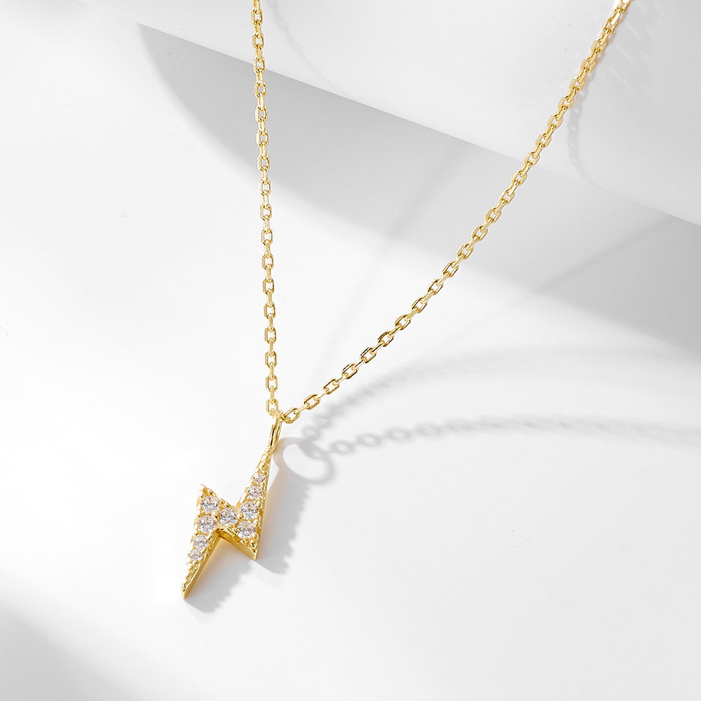 S925 Sterling Silver Inlaid With Zircon Lightning Necklace Minimalist Design Chain