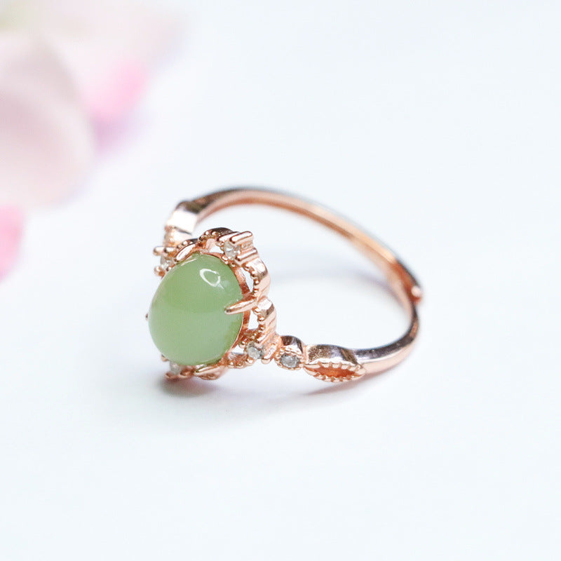 925 Sterling Silver Hetian Jade Openwork Ring