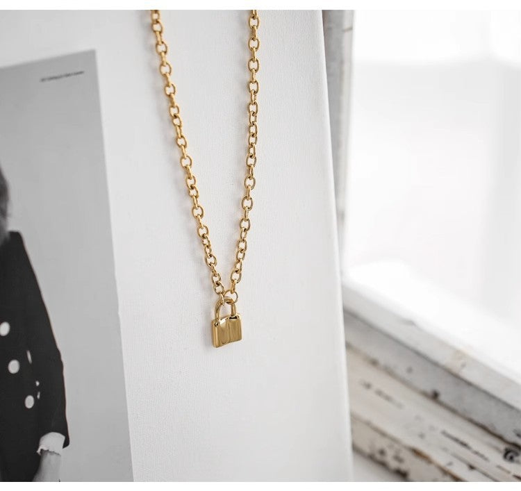 Planderful Jewelry Lock Head Pendant Necklace Steel Punk Style For Collarbone Chain