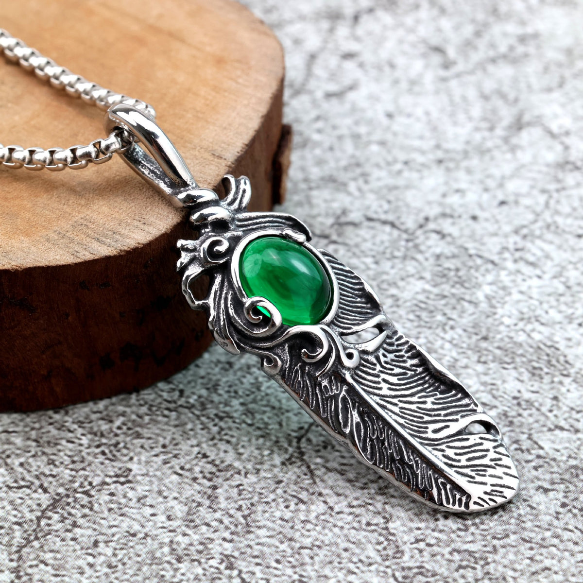 Feather Japanese Stainless Steel Men's Pendant Necklace