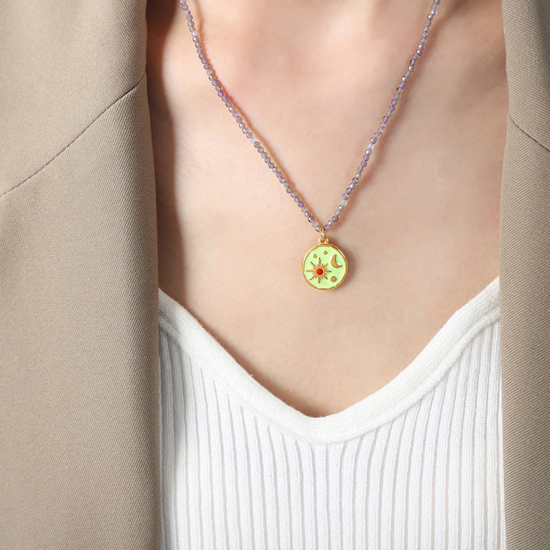 Celestial Legends Gold-Plated Pendant Necklace with Natural Stone Beads