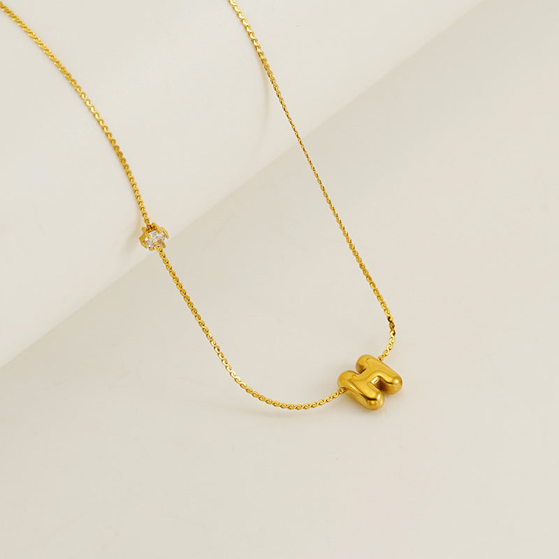 Planderful Jewelry Simple Chubby Bubble Letter Necklace Stainless Steel Personalization Pendant