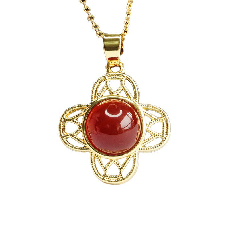 Red Agate Clover Cabochon Pendant — No Chain