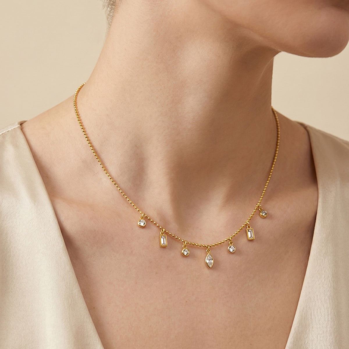Women's Stainless Steel Horse Eye Zircon Wave Bead Necklace Stacked With Daily Gifts
