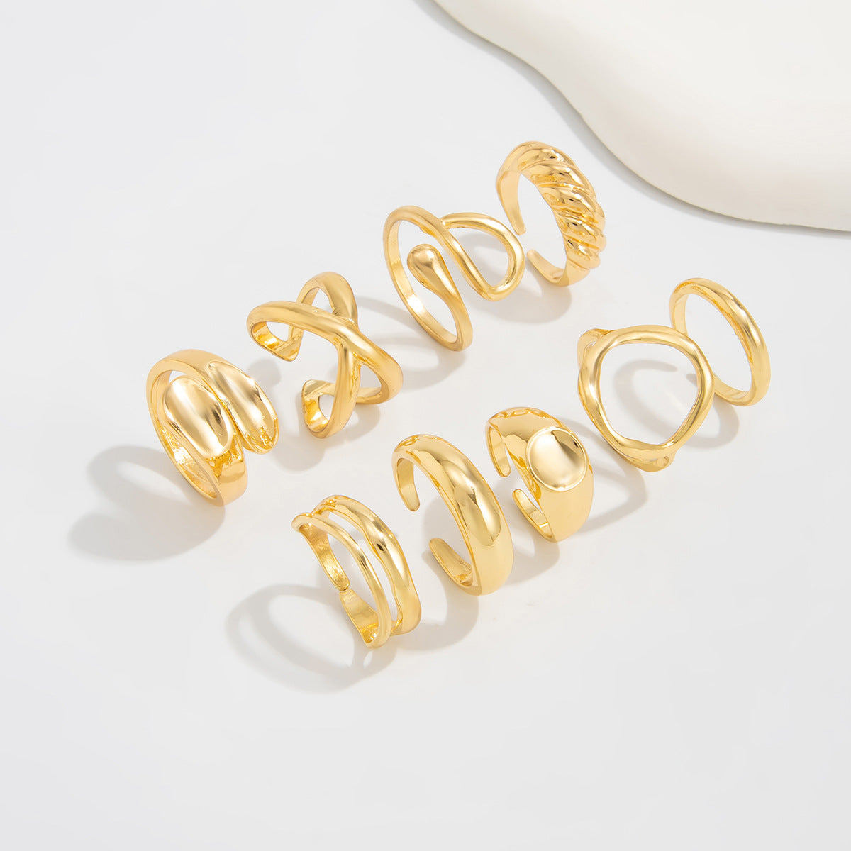 Planderful Vienna Verve Open Ring Set For Women Irregular Smooth Band With Statement Jewelry