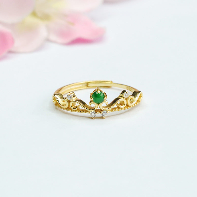 Icy Green Jadeite Laurel 925 Silver Ring