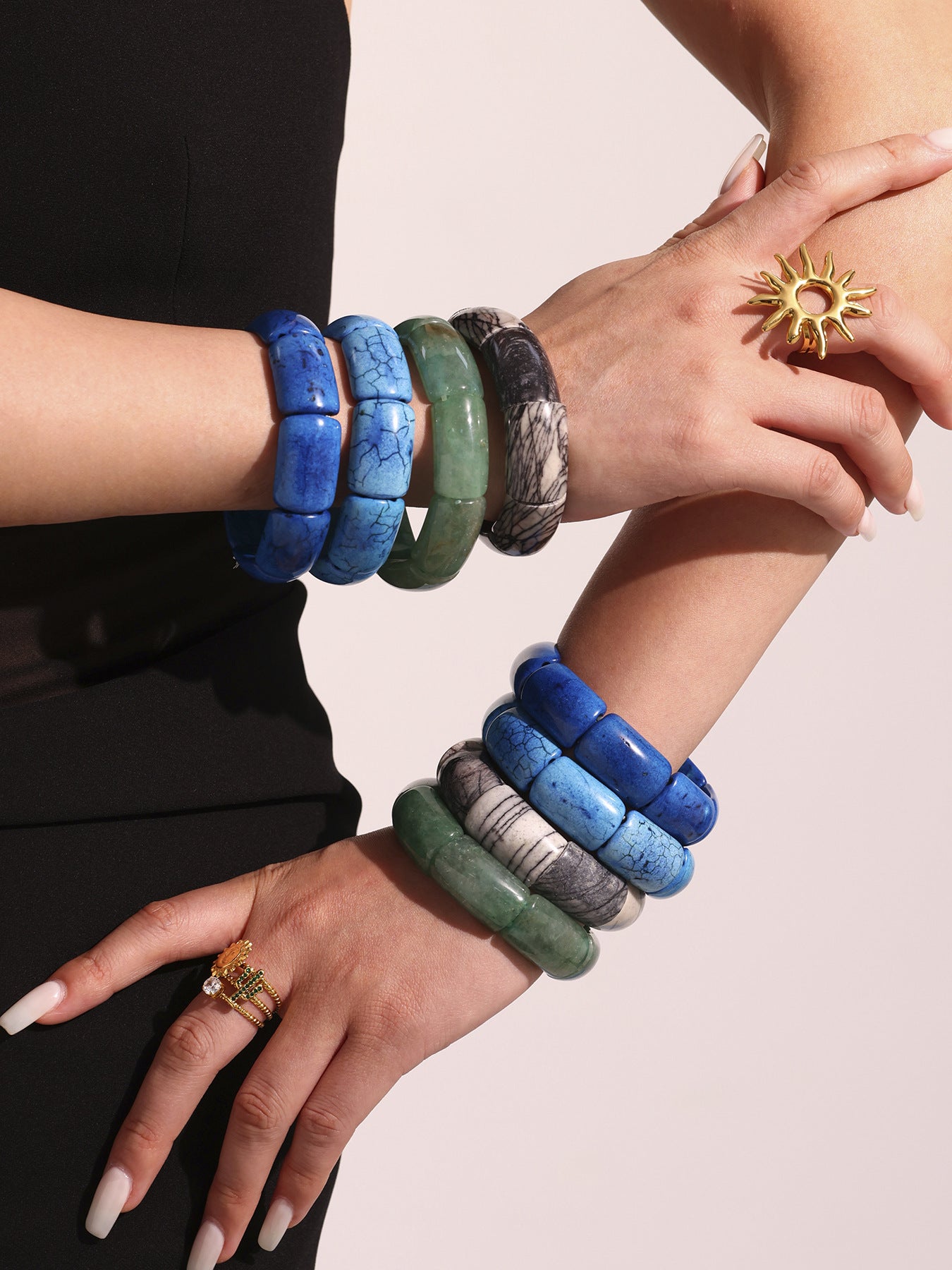 Planderful Jadeite Green Smudged Elastic Bracelet For Women