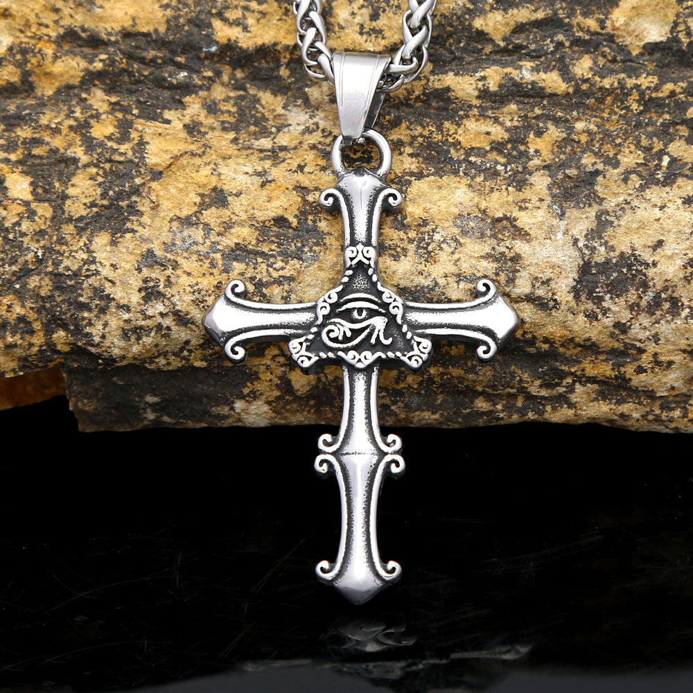 Horus Eye of God Titanium Steel Cross Necklace for Men