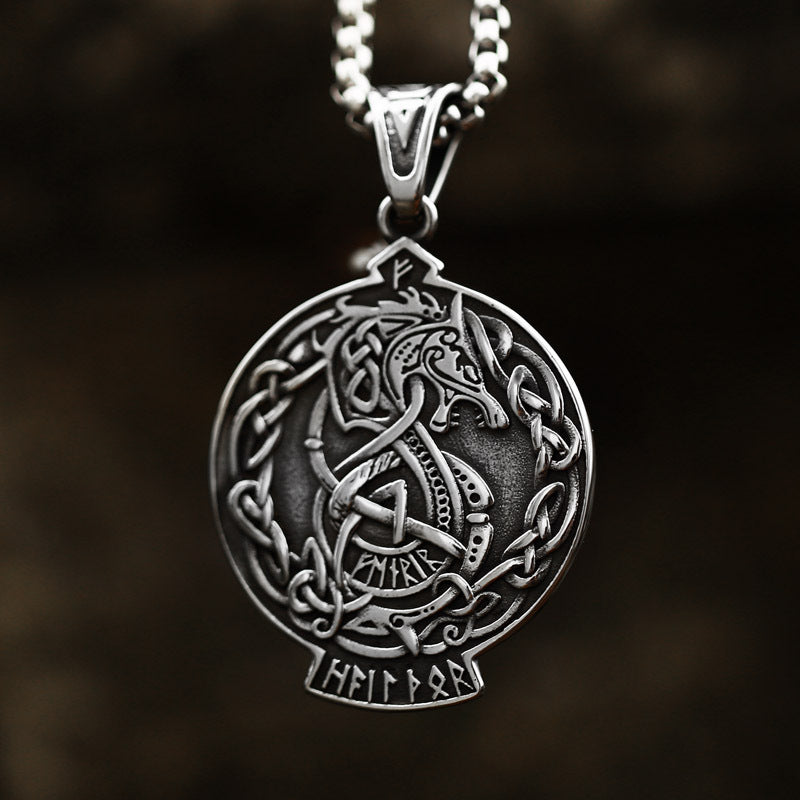 Titanium Steel Viking Rune Pendant with Celtic Knot and Dragon Totem for Men