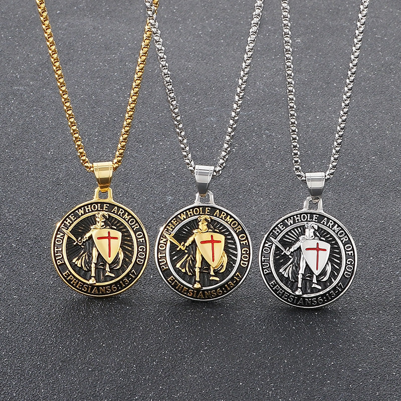 Templar Cross Shield Pendant Red For Men Titanium Planderful