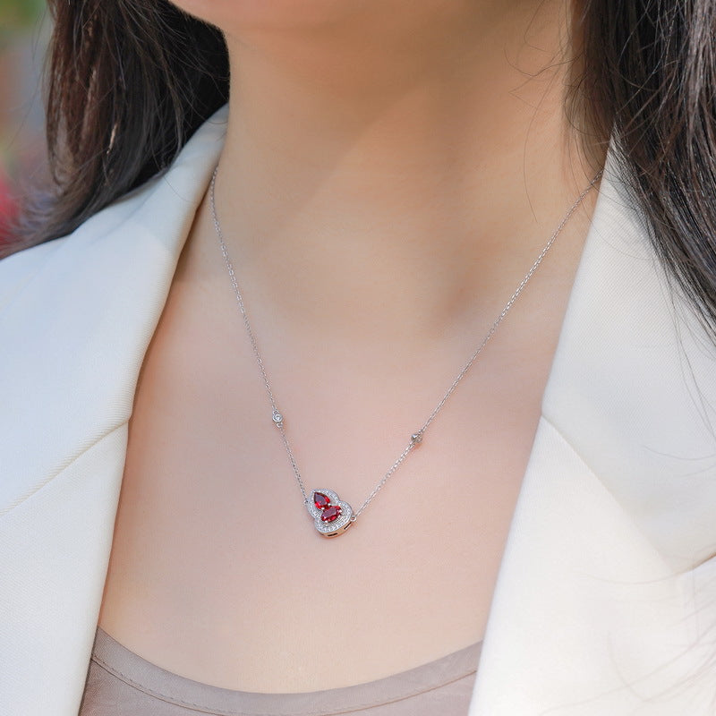 S925 Sterling Silver Lab-Grown Ruby Gourd Necklace