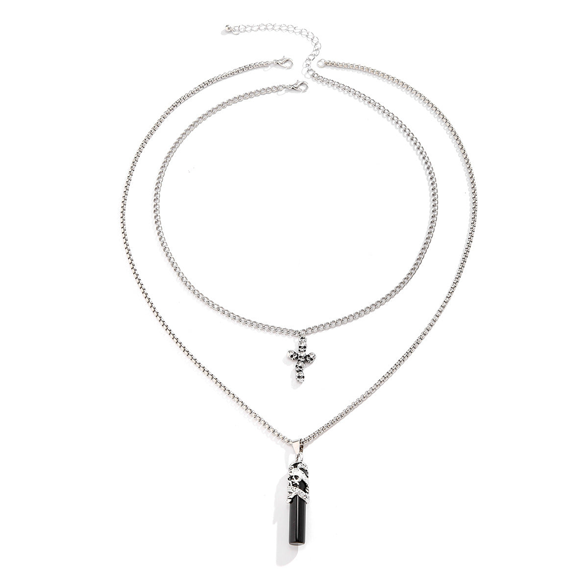 Unique Boho Style Crystal Cross Pendant Necklace with Geometric Tassel Embellishment