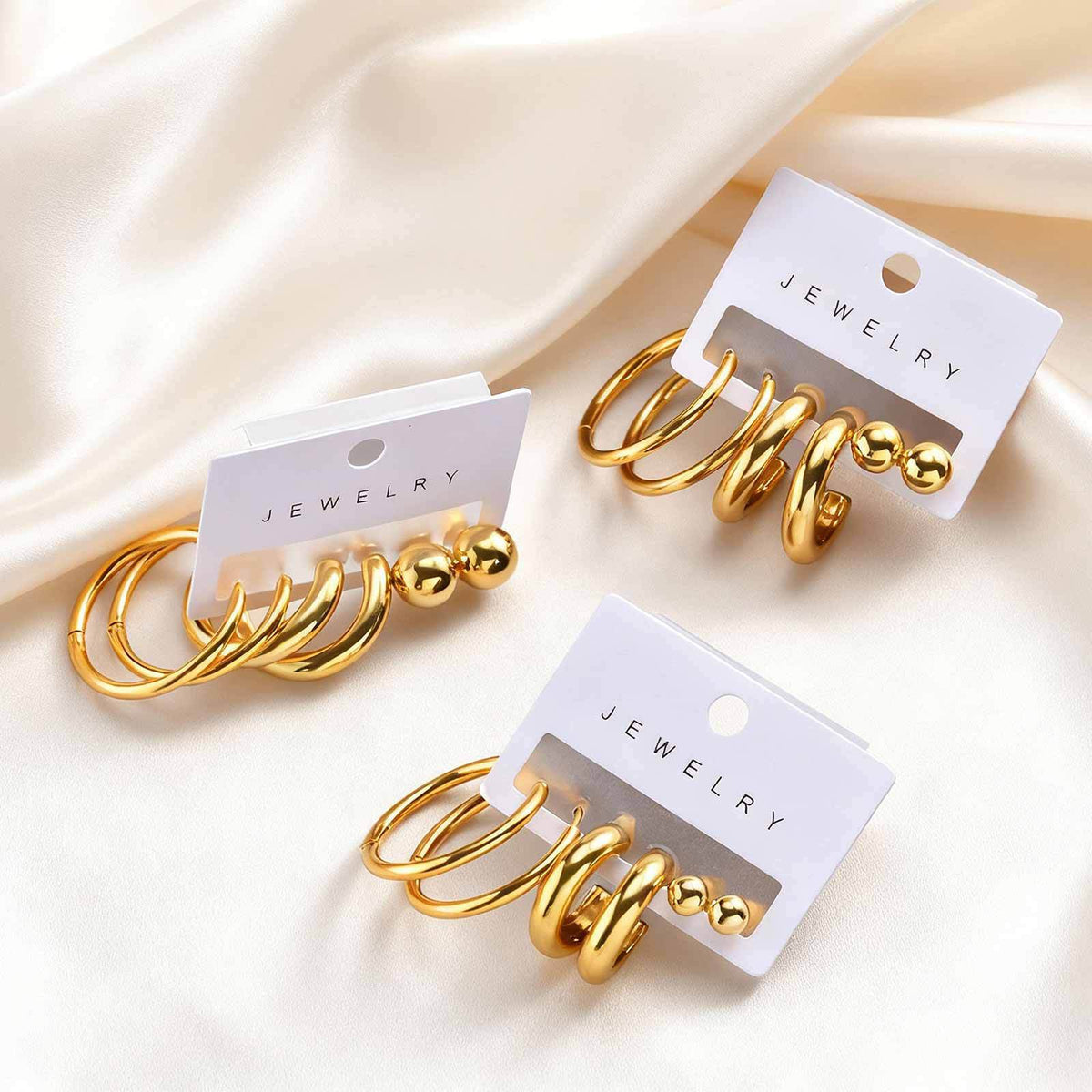 Coordinated Gold-Tone Earring Sets — 3 Styles