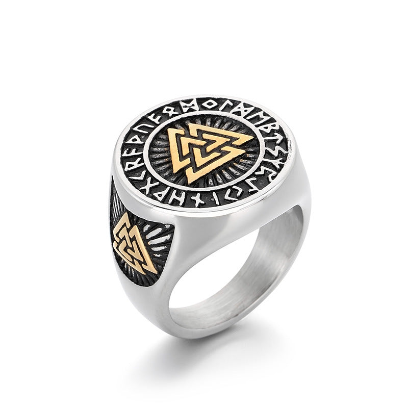 Nordic Pop Celtic Knot Ring, Vintage Viking Smear Oil Compass Rune Stainless Steel