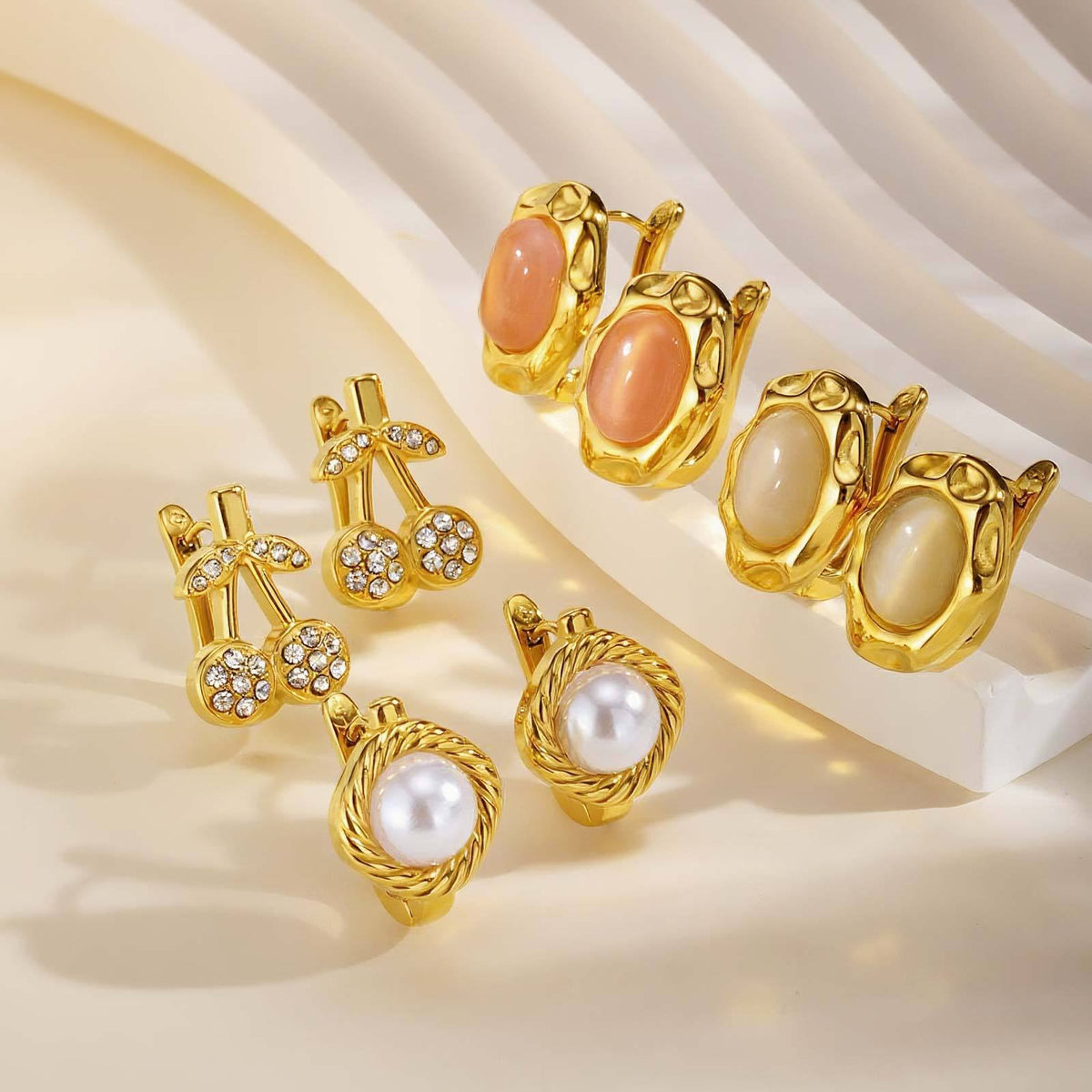 Stainless Steel Opal & Pearl Earrings — Three Styles