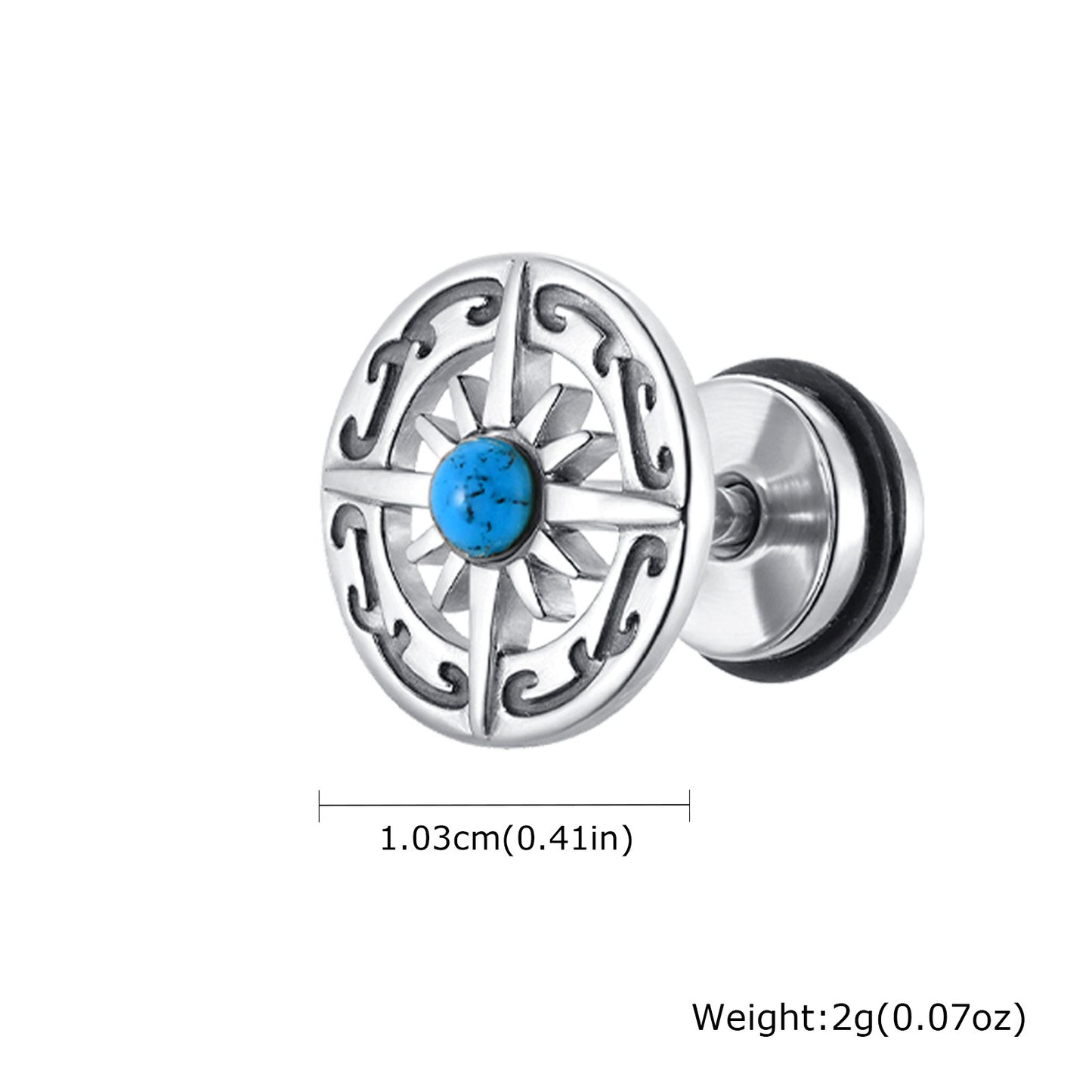 Planderful Turquoise Compass Stud Earrings Stainless For Men