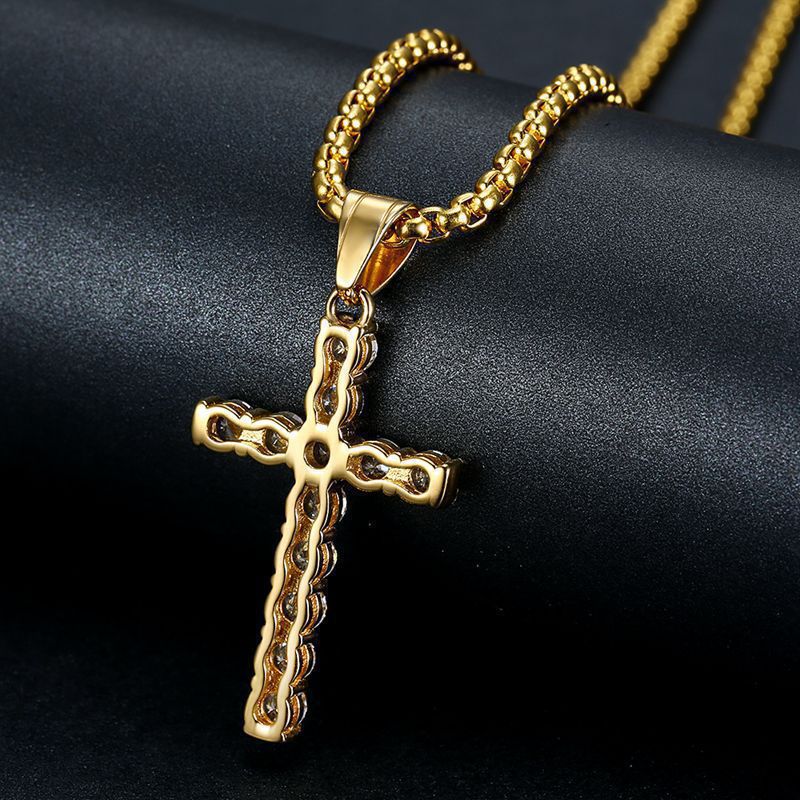 Zircon Necklace - Elegant Gold-Plated Cross Pendant