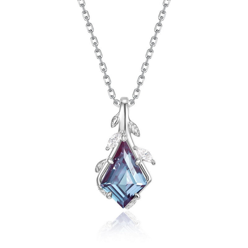 S925 Sterling Silver Lab-Grown Alexandrite Geometric Pendant Necklace