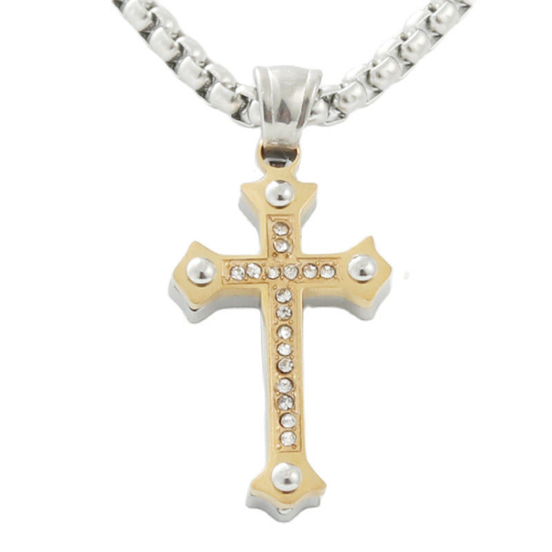 Titanium Steel Cross Pendant Necklace for Men - Personalized Retro Trendy Design