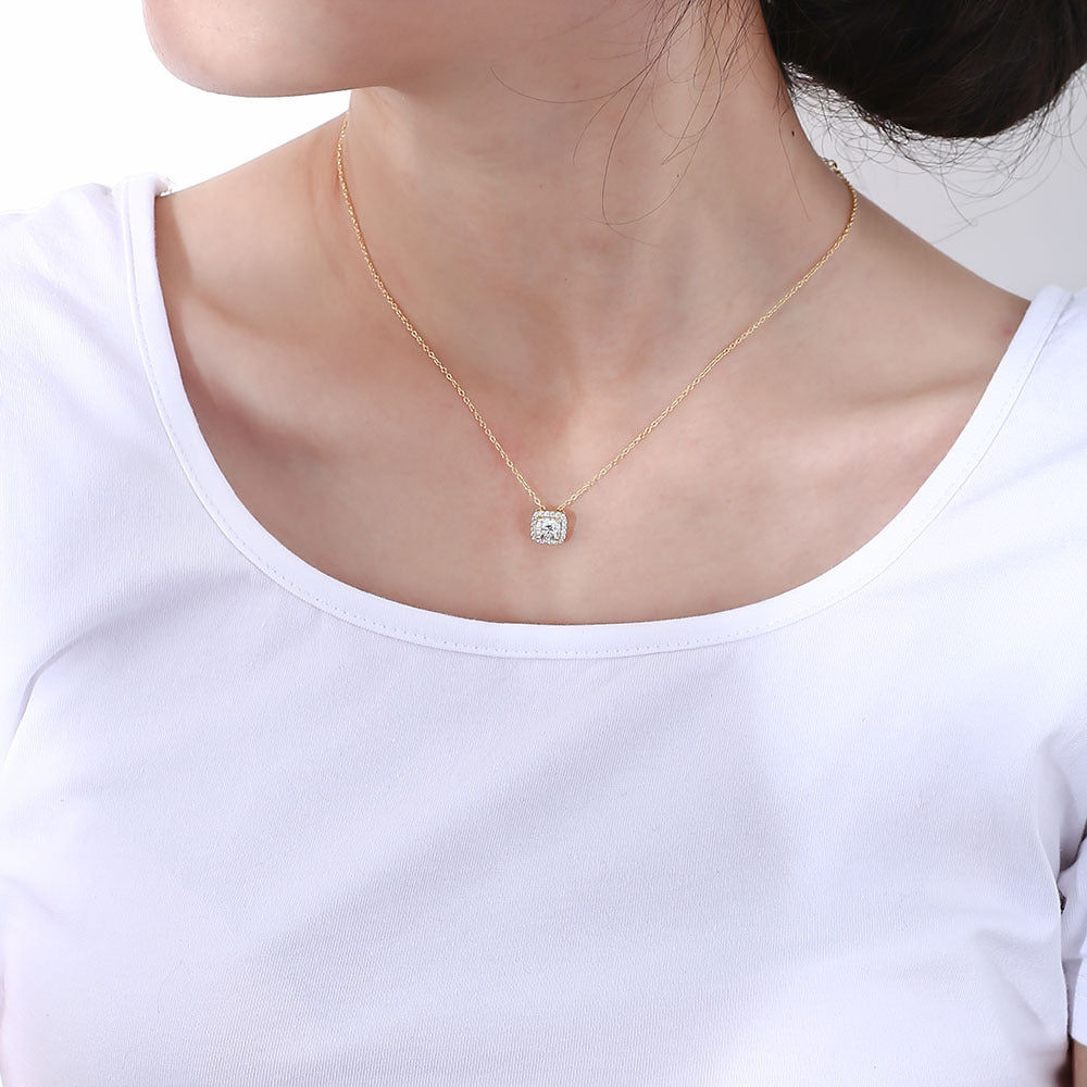 Korean Version S925 Sterling Silver Geometric Square Zircon Necklace Small
