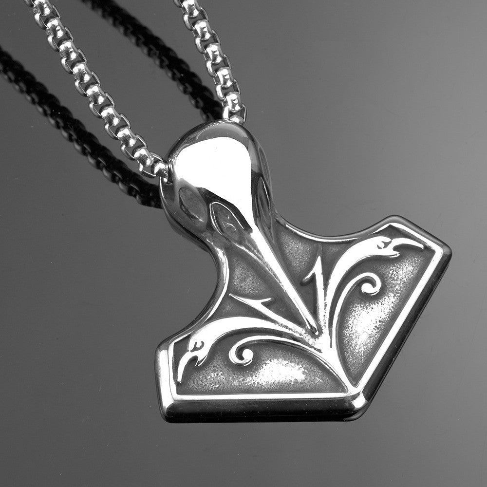 Planderful Viking Skull Pendant Titanium Steel For Men Norse Legacy Necklace Retro Crow Design